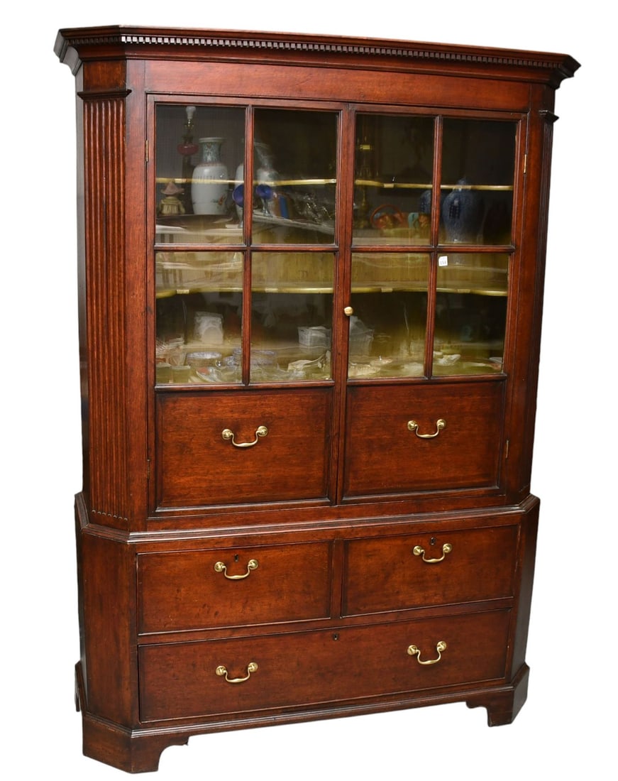 Cabinet Circa 1800, 2 Paned Glass Doors With Faux Drawers Beneath, Interior has 2 Shaped Shelves, (1 of 12)