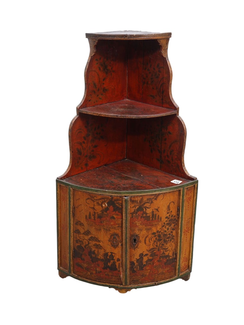 Miniature Hanging Corner Cabinet, Circa 1850, Painted with Chinoiserie Design on 2 Bowed Cabinet (1 of 6)