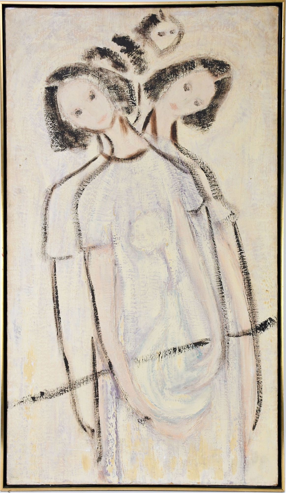 Attributed to: Gloria Vanderbilt (American 1924-2019) oil on canvas, Woman with Vase, 44 x 25 (1 of 7)