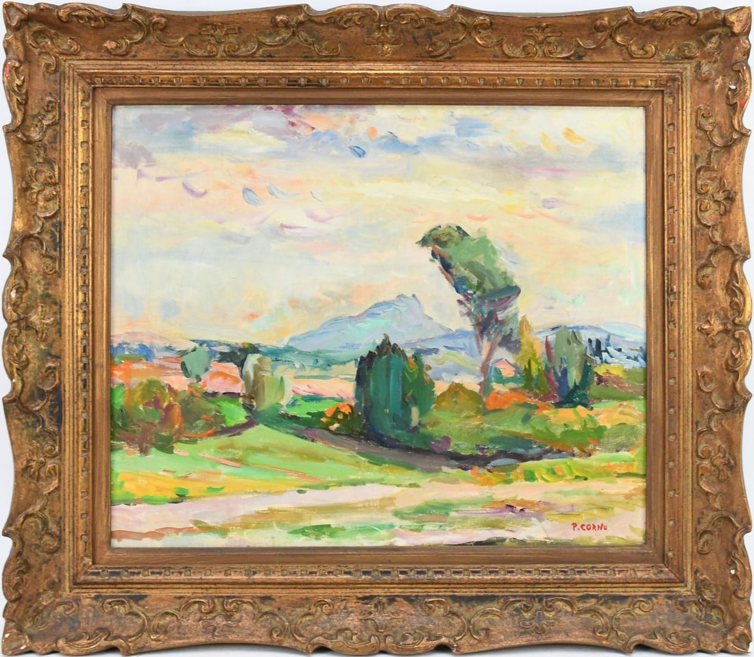 Pierre Cornu (FRENCH, 1895–1996) Oil on canvas, Passage-Landscape Hills and trees in summer, 18 x (1 of 7)