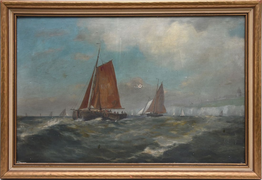 Vintage Marine Seascape- oil painting, likely from the late 19th or early 20th century, depicting (1 of 5)
