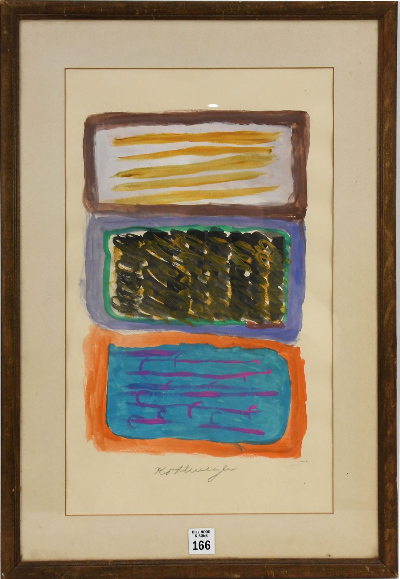 Ida Kohlmeyer (US/Louisiana, 1912-1997) Gouache/Watercolor, 3 Modern painted shapes. Sight size (1 of 5)