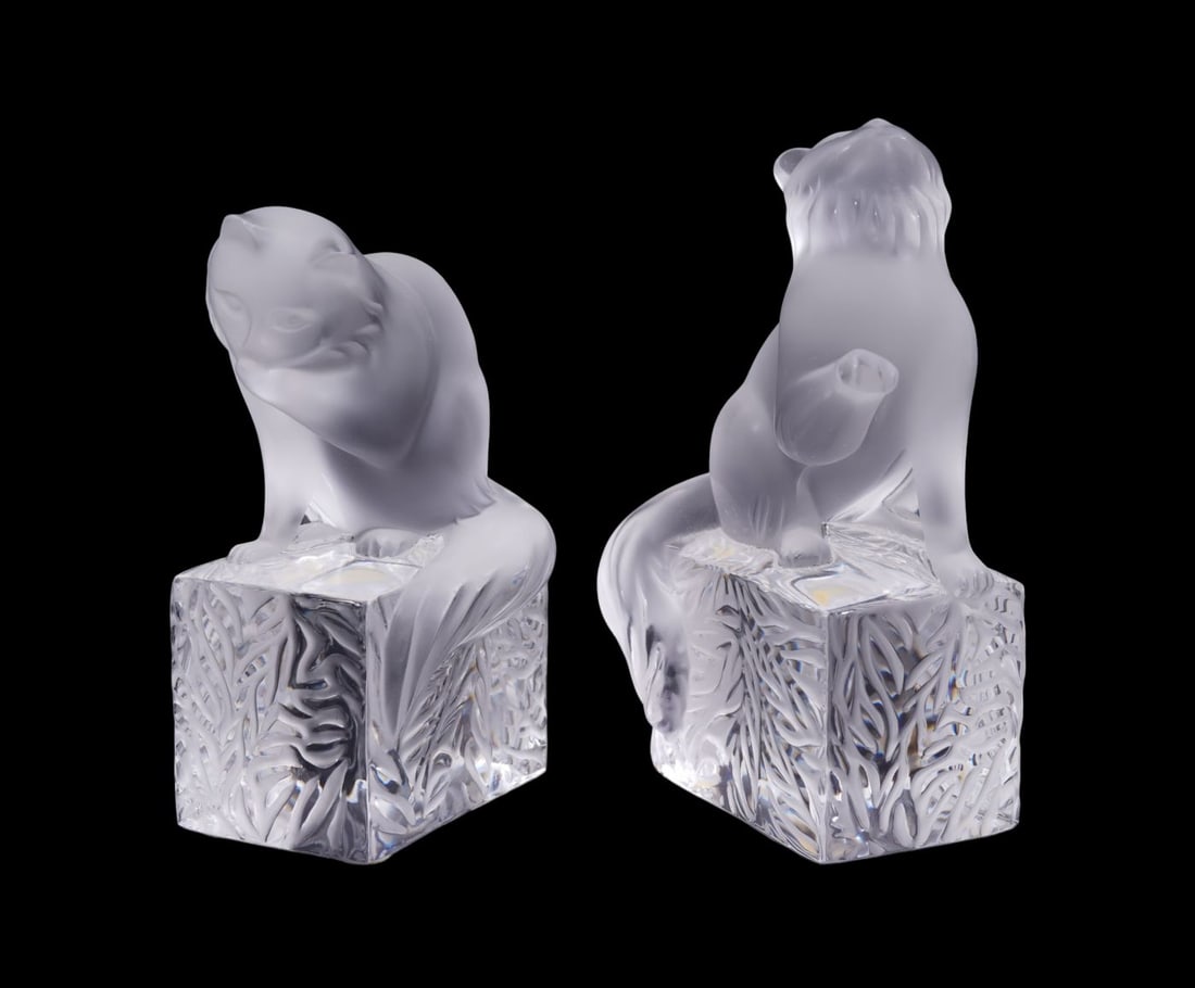 2 Lalique France Crystal Sitting Cats "Chat Assis", Largest 5 1/2"h x 4"w (1 of 6)