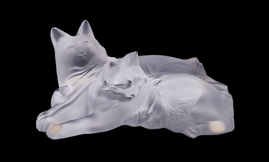 Lalique Crystal France "Deux Chats" "Happy & Heggie", 2 1/2"h x 6 1/2"w (1 of 6)