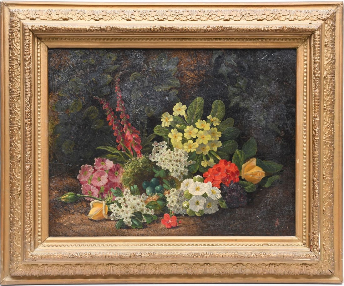 19th century, Still Life of flowers, oil on canvas 14 x 18“ overall frame size 20 1/2 x 24 ½ (1 of 5)