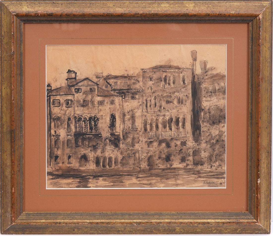George Furth ink on paper drawing , On the Grand Canal Venice 1936. 8 1/2 x 10 ¼ inches. overall (1 of 6)