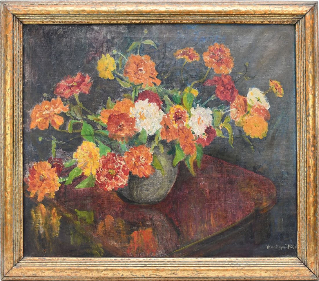 Helen M McGehee (AMERICAN 1892) Antique Painting, still life flowers, oil on canvas, signed lower (1 of 6)