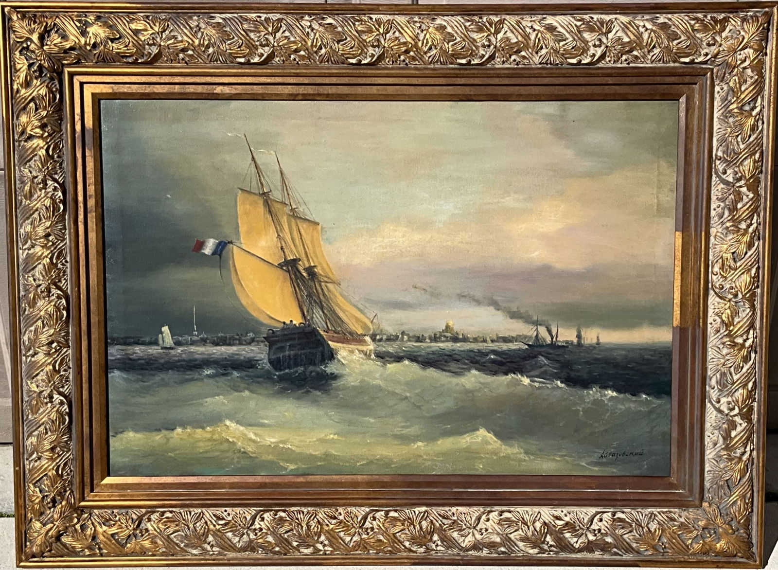 Russian Painting Attributed to Aivazovsky Beautiful View of St. Petersburg, oil on canvas 24 x 36 (1 of 6)