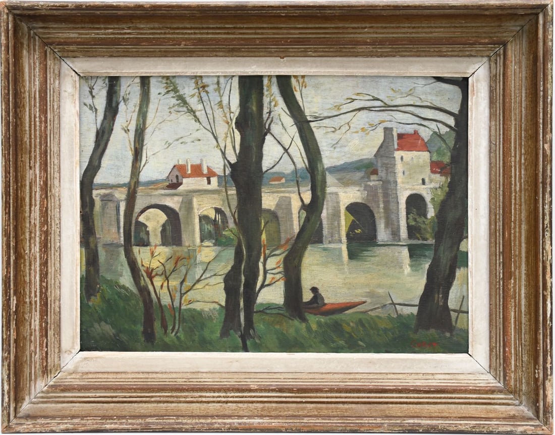 Manner of Jean Baptiste Camille Corot, French Landscape, oil on canvas painting, 13 x 18 inches, (1 of 5)