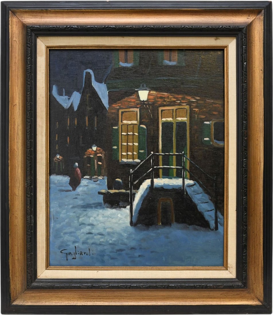 Gagliardi - Italian School - oil on canvas, 20 x16 inches. Snow in the Village, overall framed size (1 of 5)