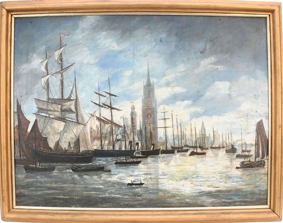 Italian School on panel signed Gagliardini, Dutch Harbor with sailboats. 24 x 32 inches. Overall: Italian School on panel signed Gagliardini, Dutch Harbor with sailboats. 24 x 32 inches. Overall framed size is 28 x 36-1/4.