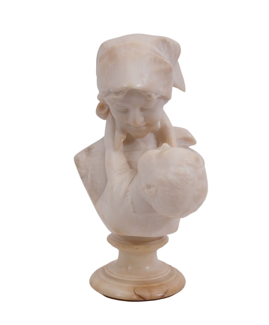 Marble/Alabaster Mother & Child Sculpture on Rotating Base, 11"h x 8"w (1 of 8)