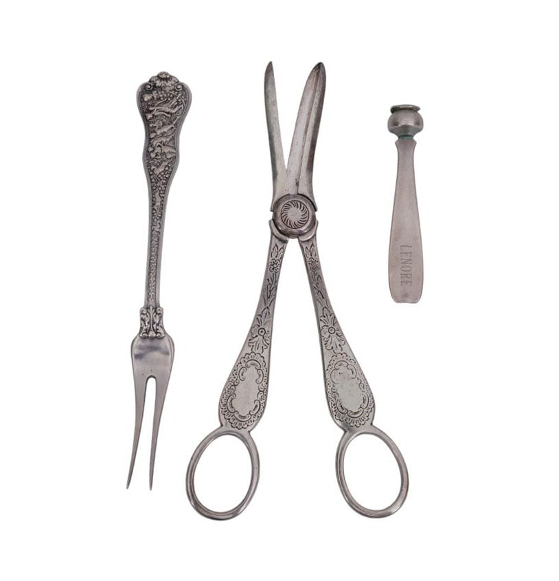 3 Tiffany & Co. Sterling Silver Pcs. Grape Shears, Stamper and Cocktail Fork, 5 ozt. (1 of 9)