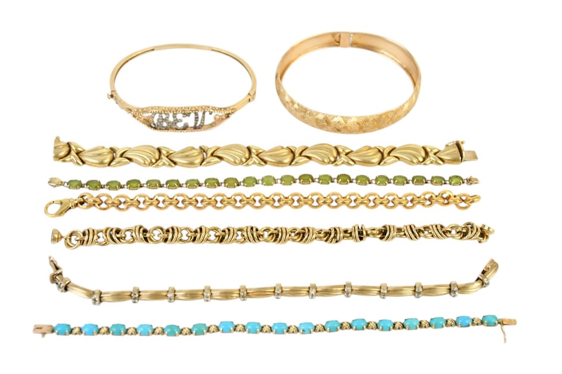 8 - 14K Yellow Gold Bracelet. 8" each, wt. 112.5 grams. 1 has the name Bev in diamond chips, 1 (1 of 5)