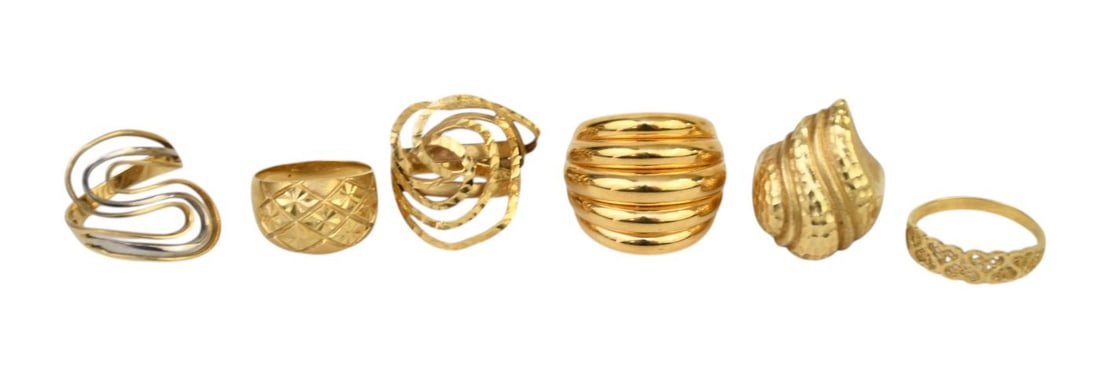 6 - 14K Yellow Gold Rings. Size 8.75 - 11 Wt. 34.5 grams (1 of 5)