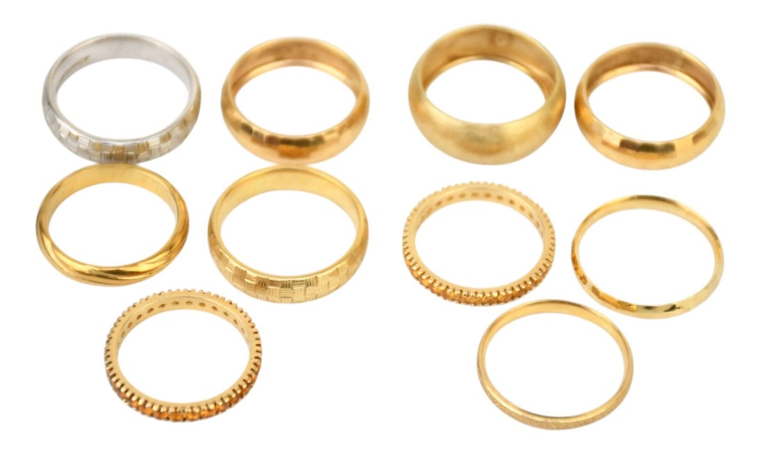 10 - 14K Yellow & White Gold Band Rings. Size 8 - 10.5 Wt. 15.1 grams (1 of 6)