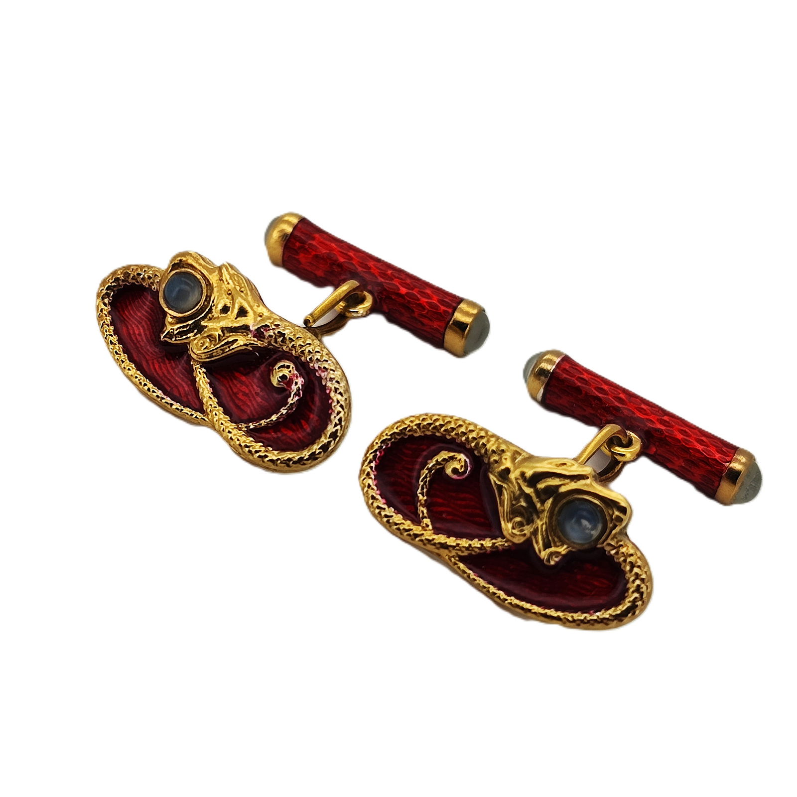 Vintage Imperial Era Gilded Silver Enamel Cufflinks. Total: Vintage Imperial Era Gilded Silver Enamel Cufflinks. Total weight. 10.80 grams. Dimensions. 23.26 x 11.75 mm. Russian hallmarks. 88 KF Cyrillic.