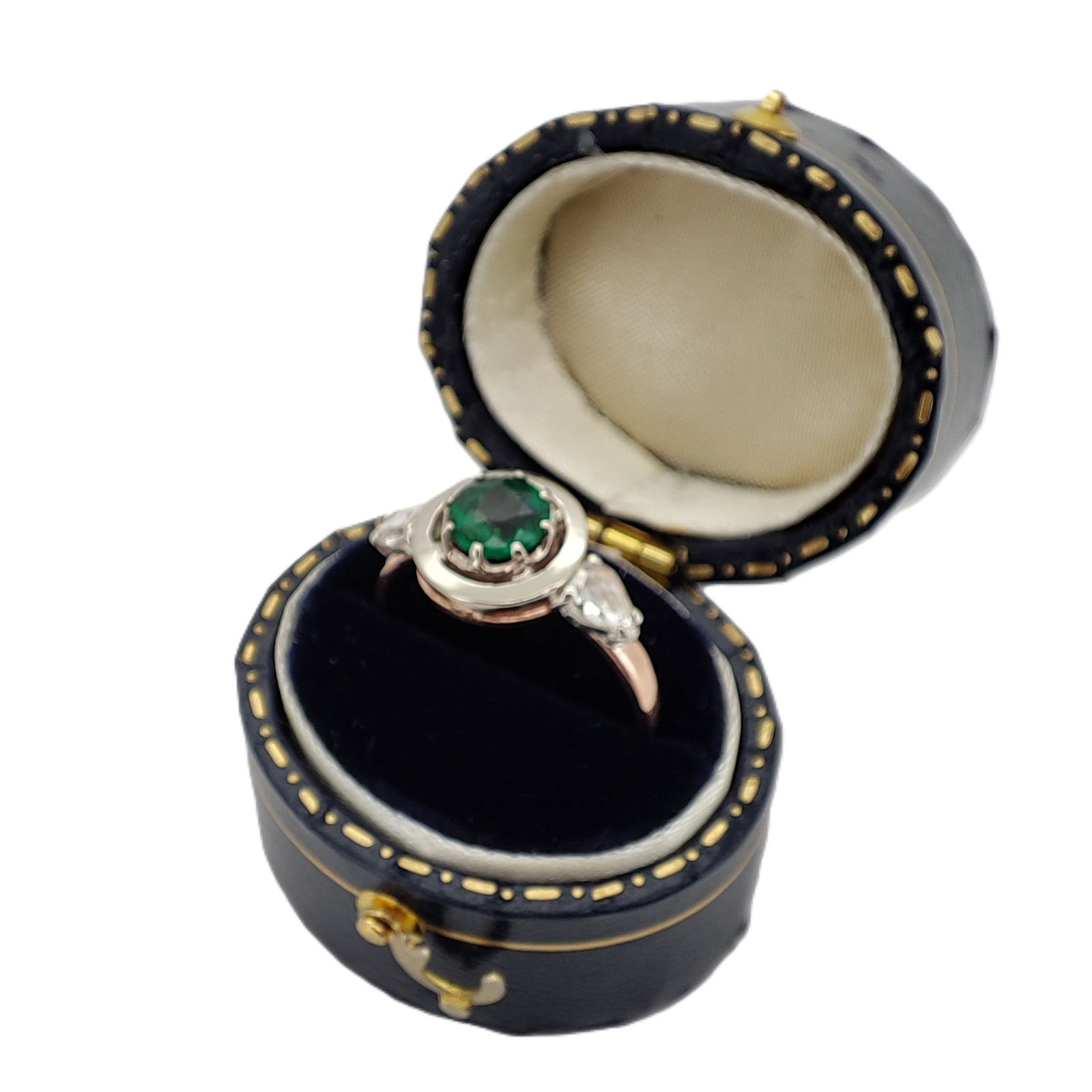 Vintage Imperial Era Rose Gold Diamond Tourmaline Engagement (1 of 4)