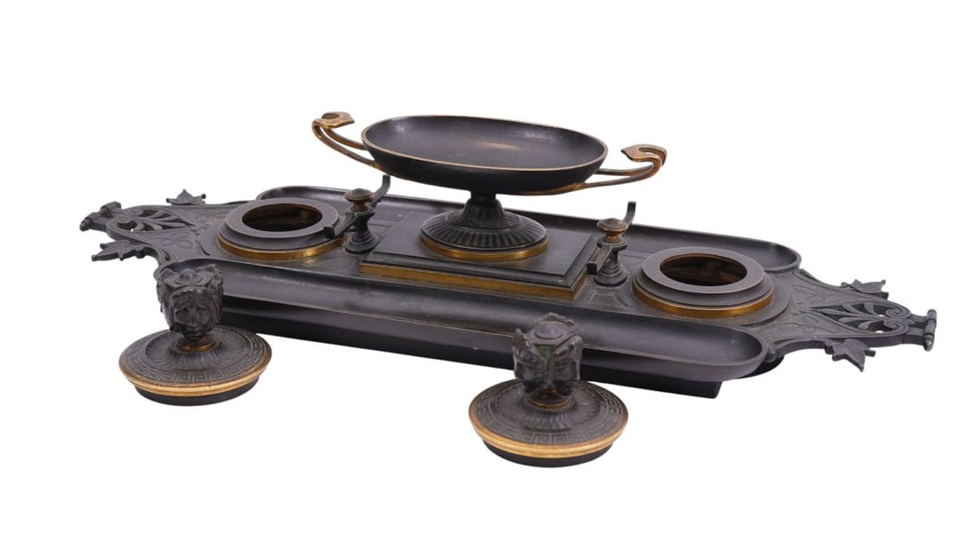 Bronze Desk Accoutrement With Missing Inkwells, 5"h x 21"w (Lids not properly fitted) (1 of 10)