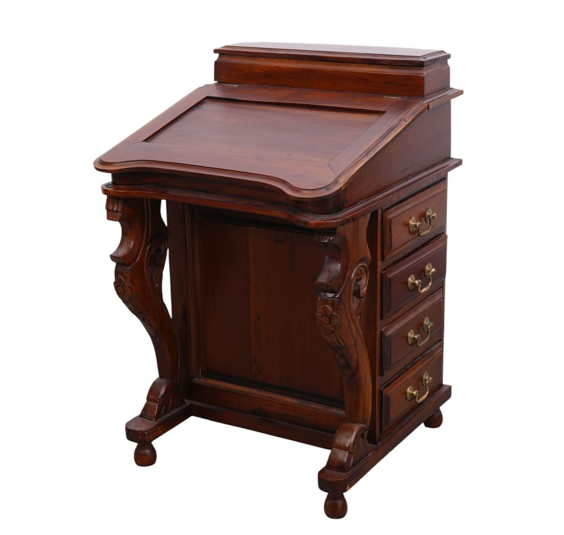 Mahogany Reproduction Davenport Desk, Cubby Interior with 4 Drawers at One End, 32"h x 21"w x 23"d (1 of 8)