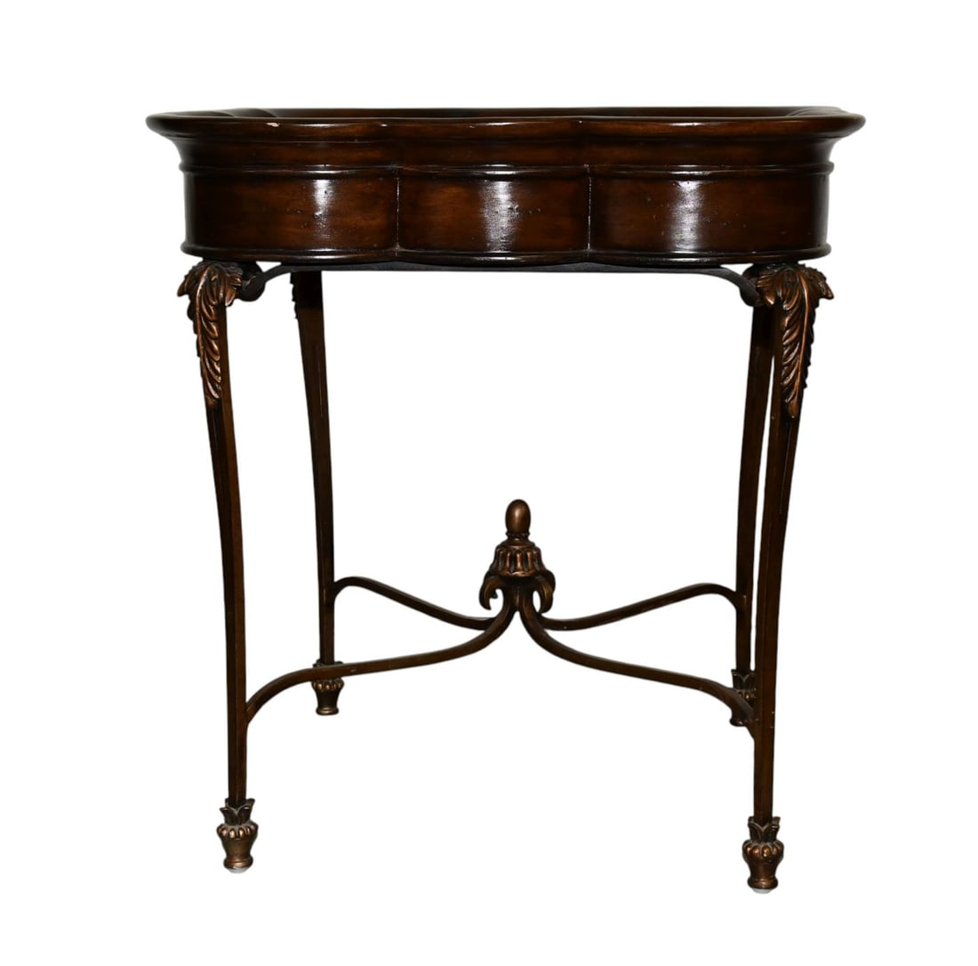 Decorative Occasional Side Table, Shaped Wood Top with Inlay Style Recessed Surface on Metal Frame,: Decorative Occasional Side Table, Shaped Wood Top with Inlay Style Recessed Surface on Metal Frame, 28"h x 26"Square