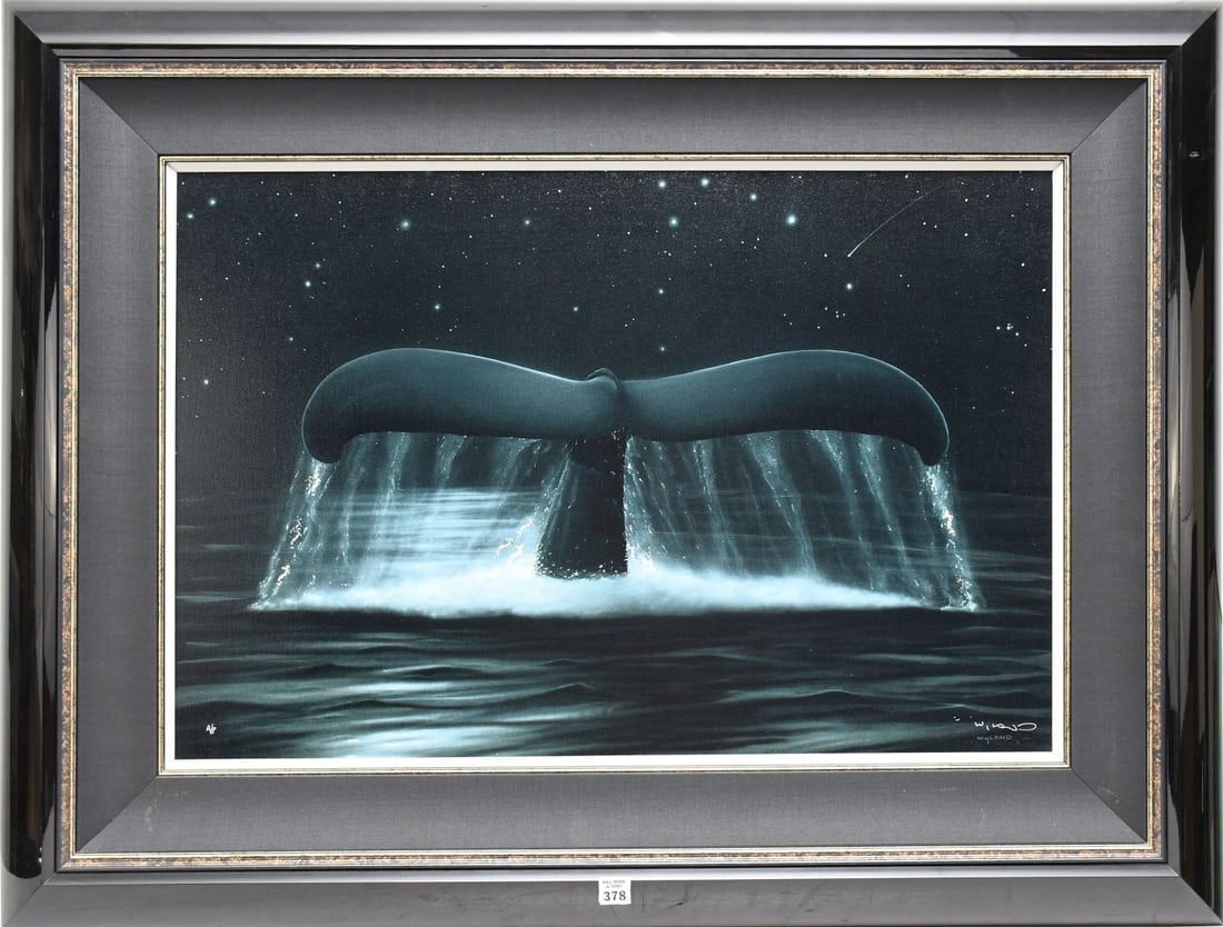 Robert Wyland (American, B. 1956) Artist proof, Whale Tale Giclee Print, edition 110/200. 20 x 30: Robert Wyland (American, B. 1956) Artist proof, Whale Tale Giclee Print, edition 110/200. 20 x 30 inches. overall with the frame 31 x 41 inches.