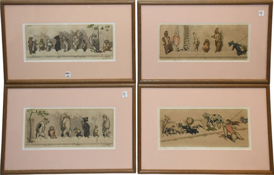 Boris O'Klein Humorous Naughty Dog Colored Etchings - artist signed and titled in French. Boris (1 of 9)