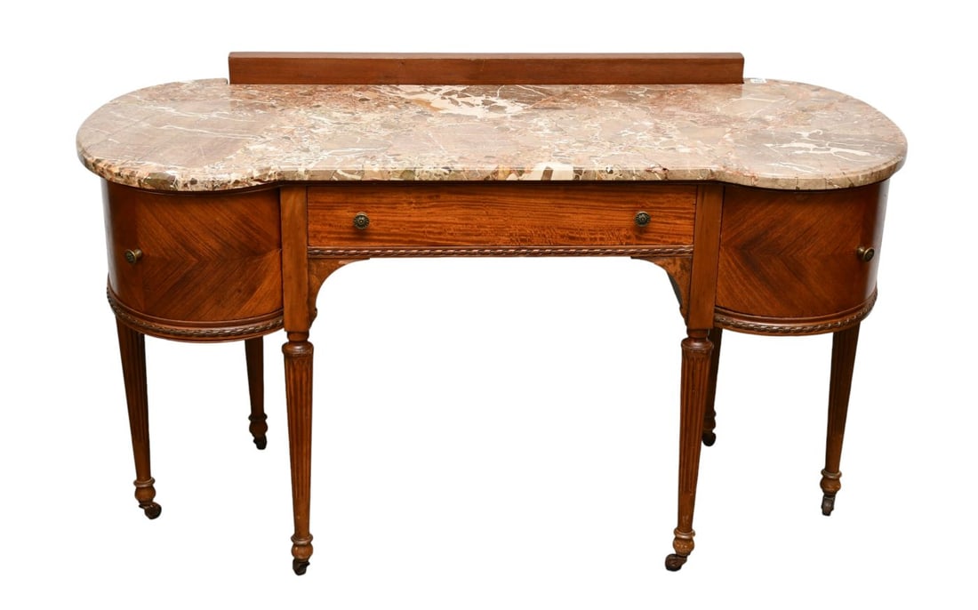 Ladies Vanity/Writing Desk, Circa 1930, Light Mahogany, One Long Drawer with 2 Bowed Cabinet Doors (1 of 6)