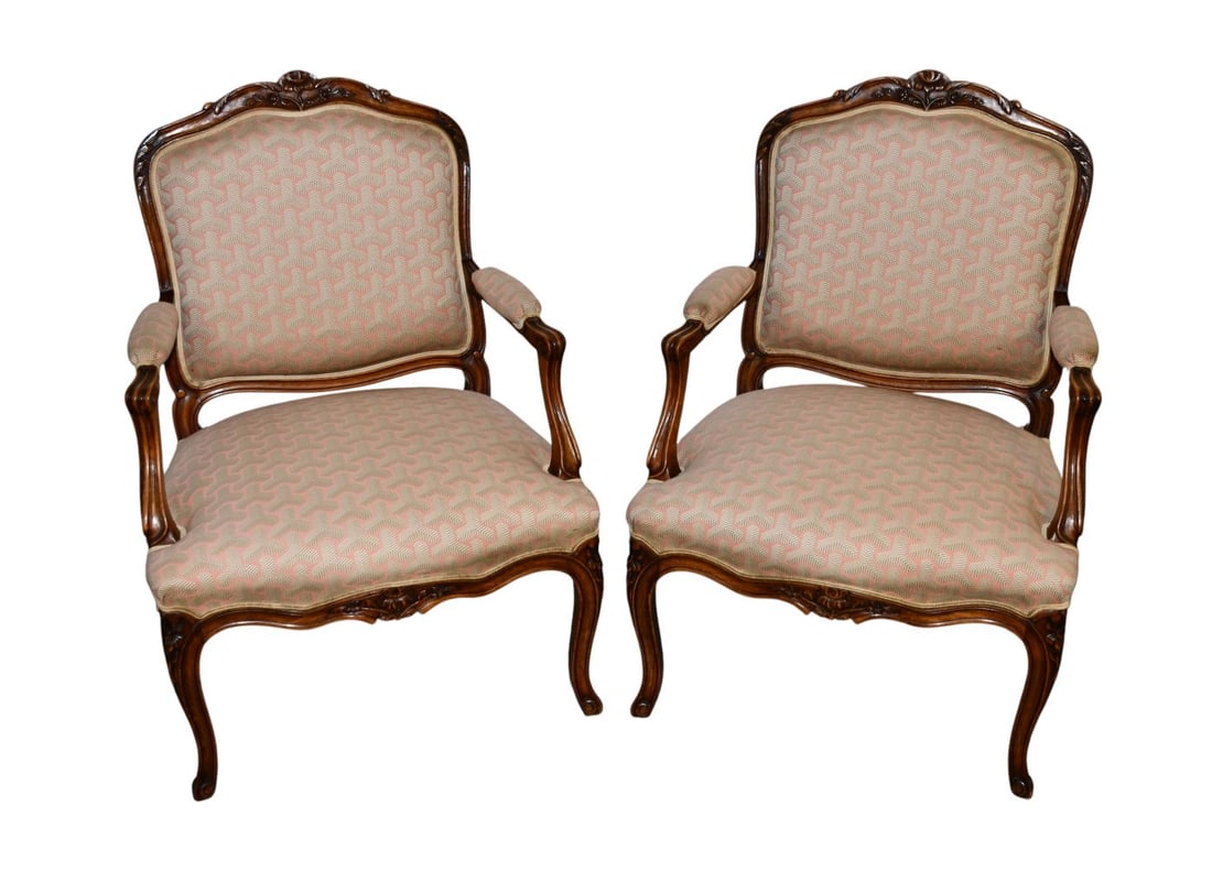 Pair Carved Frame Country French Armchairs (need refinishing) (1 of 3)