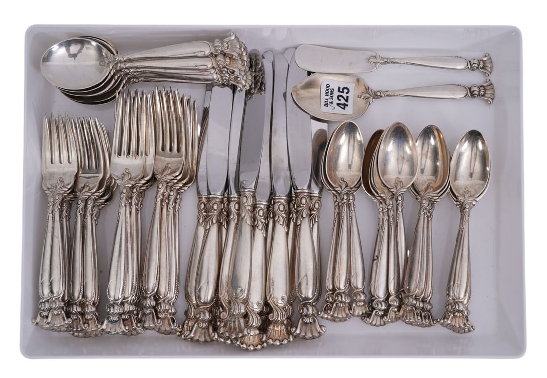 Wallace Sterling Silver Flatware Set, "Romance of The Sea" Pattern, incl; 12 Dinner Knives (9"L), (1 of 5)