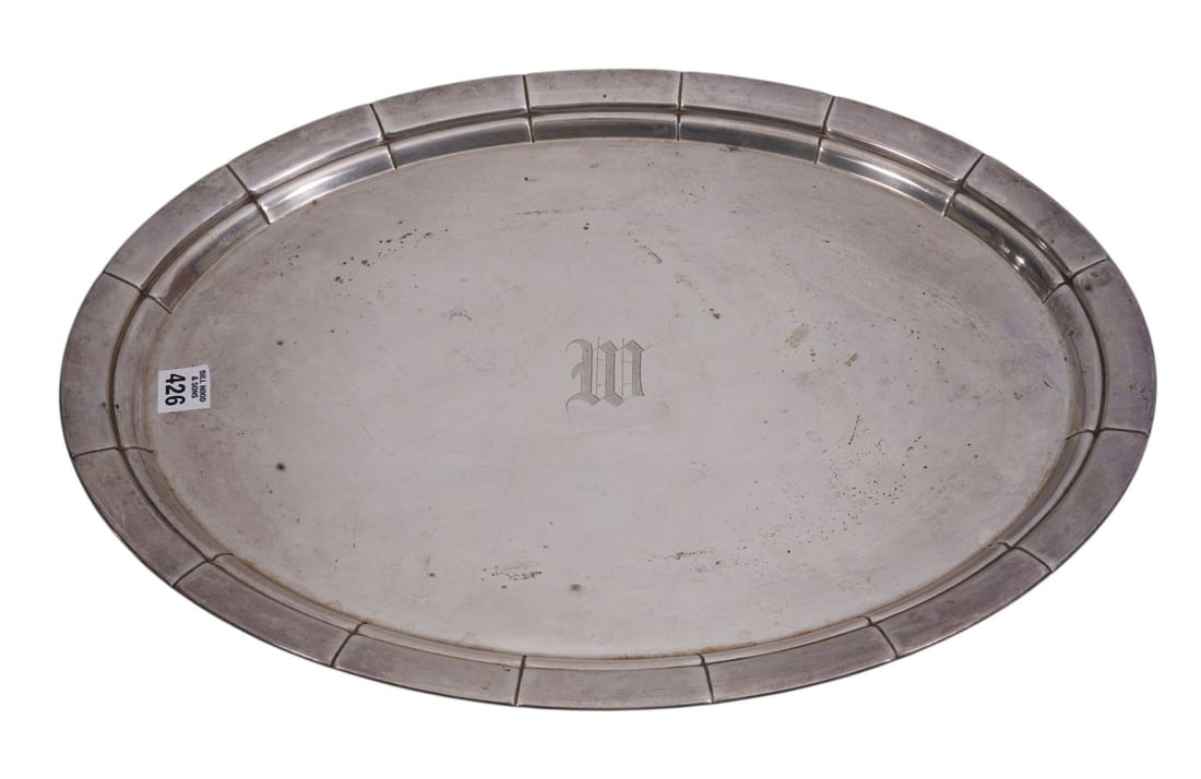 Gorham Sterling Silver Oval Tray, with Monogram, 58 ozt. 20 5/8"L: Gorham Sterling Silver Oval Tray, with Monogram, 58 ozt. 20 5/8"L