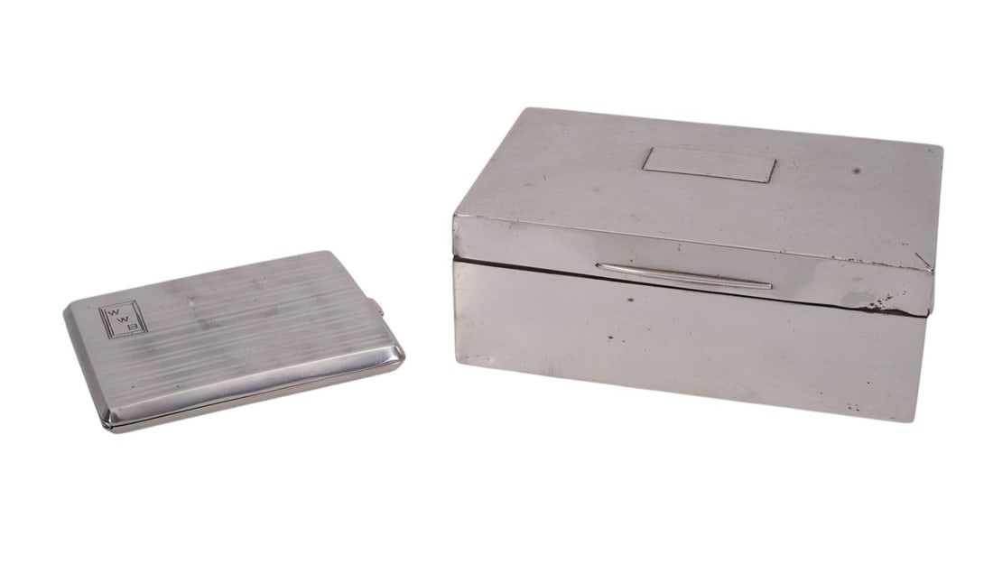 Sterling Silver Hinged Box with Wood Liner (2"h x 5 1/2"w x 3 5/8"d, has some dents) AND Sterling (1 of 11)