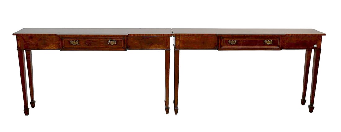 Pair Mahogany Console/Sofa Tables, Inlay at Corners, Single Drawer, Tapered Legs with Spade Feet, (1 of 8)