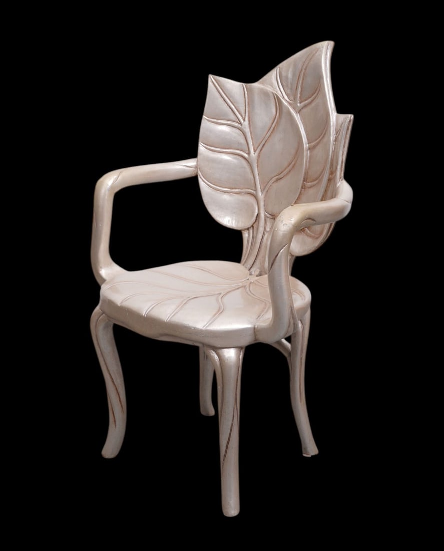 Carved Silver Leaf Grotto style side Chair, 38"h x 21"w (1 of 7)
