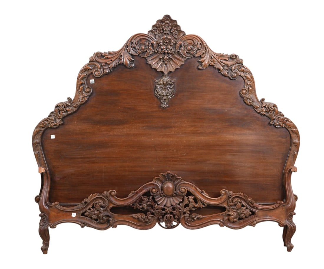 Heavily Carved Wood Headboard & Footboard, South American, Railings Included, 62"H x 72"w (1 of 2)