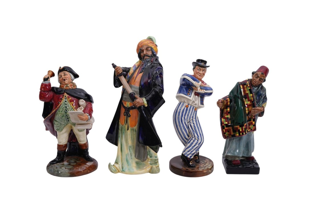 4 Royal Doulton Porcelain Figures, incl; Town Crier, Carpet Seller, The Horn Pipe and Blue Beard (1 of 6)
