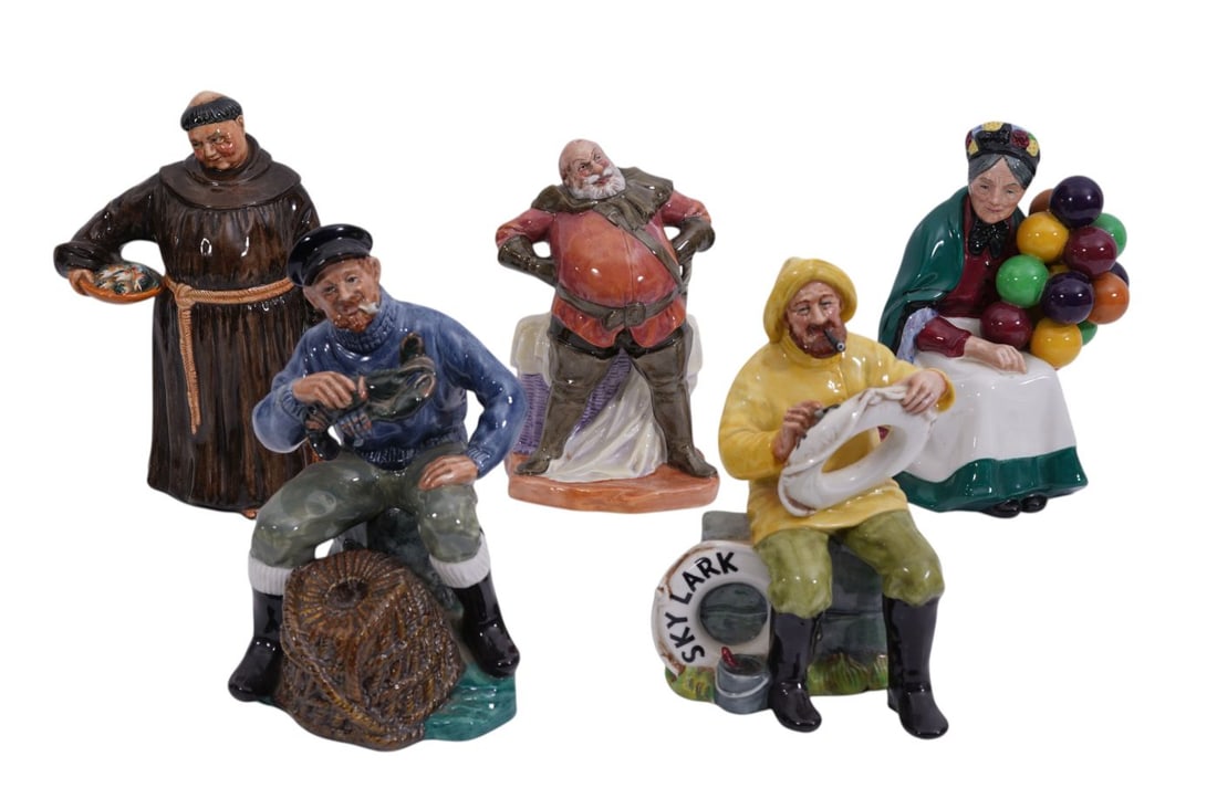 5 Royal Doulton Porcelain Figures, incl; The Jovial Monk, The Old Balloon Seller, The Boatman, The (1 of 8)