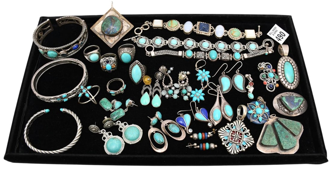 Sterling Silver Turquoise Jewelry Lot. Some signed Carolyn Pollock, ESPO, Michael Dawkins, SX, NH, (1 of 5)