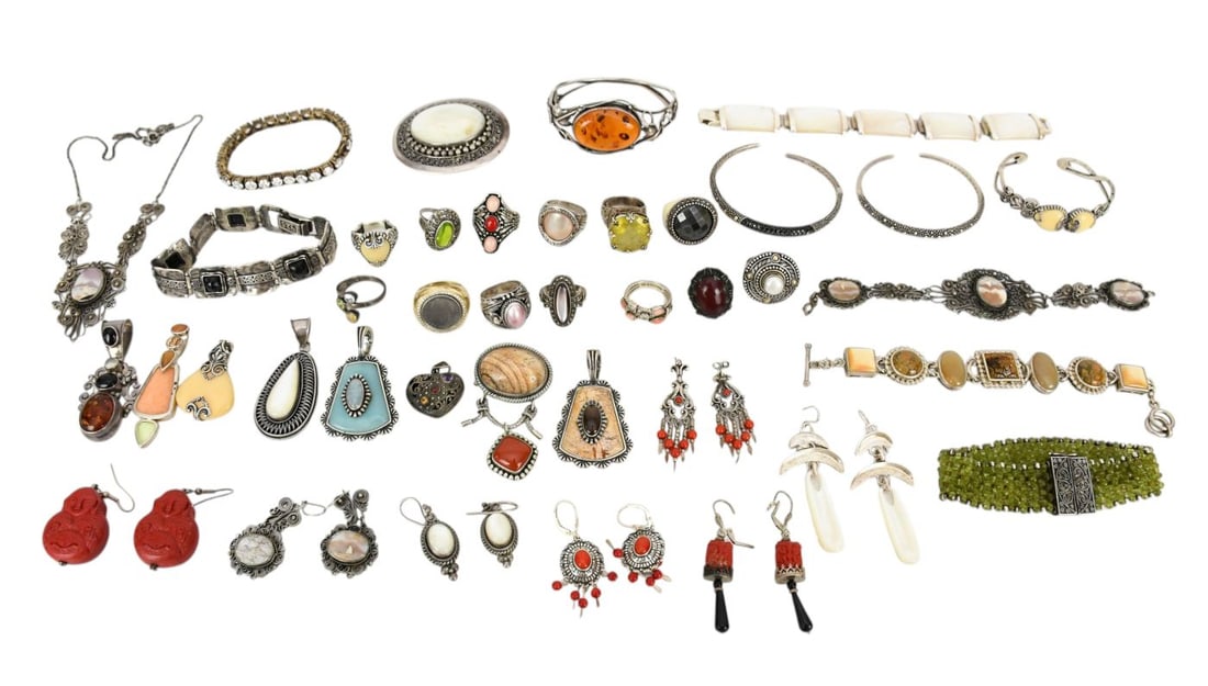 Sterling Silver Jewelry Lot. Rings size 5.5 - 11, Necklace 18", Bracelets 8", Pendants 1.25" 2.25", (1 of 10)