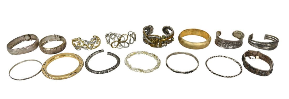 15 - Sterling Silver Bangle Cuff Bracelets. Wt 15.9 ozts, Cuff bracelets 6" - 6.5" inner (1 of 7)