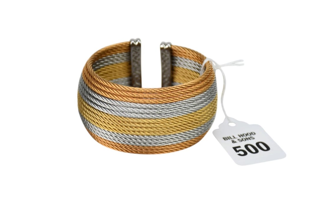 ALOR Women's Cable 18K & Stainless Steel Multi- Row Twist Cuff Bracelet. 7" inner circumference with: ALOR Women's Cable 18K & Stainless Steel Multi- Row Twist Cuff Bracelet. 7" inner circumference with 1" opening