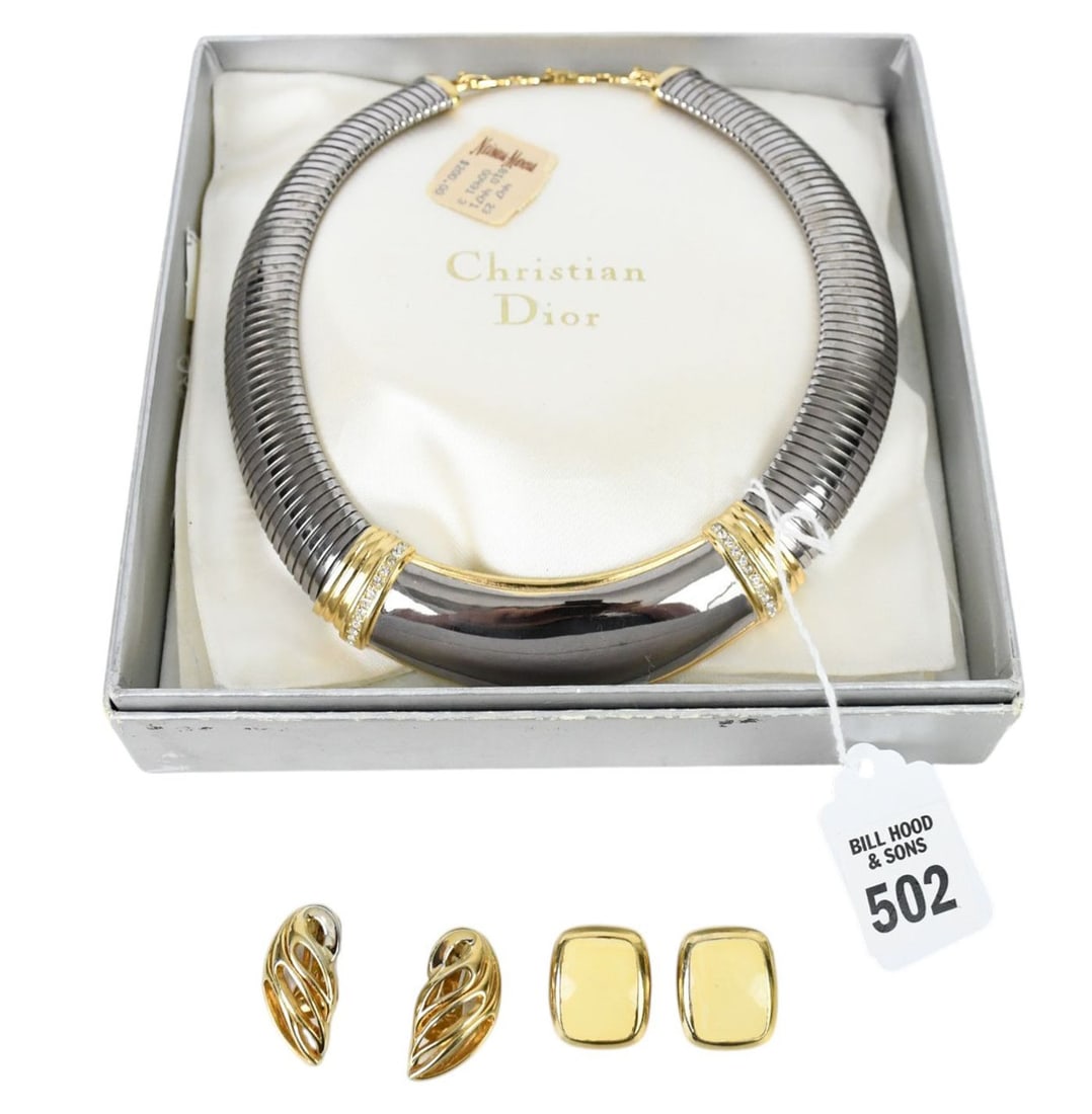 Christian Dior Choker Necklace & Earrings. Necklace 16" and 2 pairs of Earrings 1" - 1.5"like new: Christian Dior Choker Necklace & Earrings. Necklace 16" and 2 pairs of Earrings 1" - 1.5"like new condition