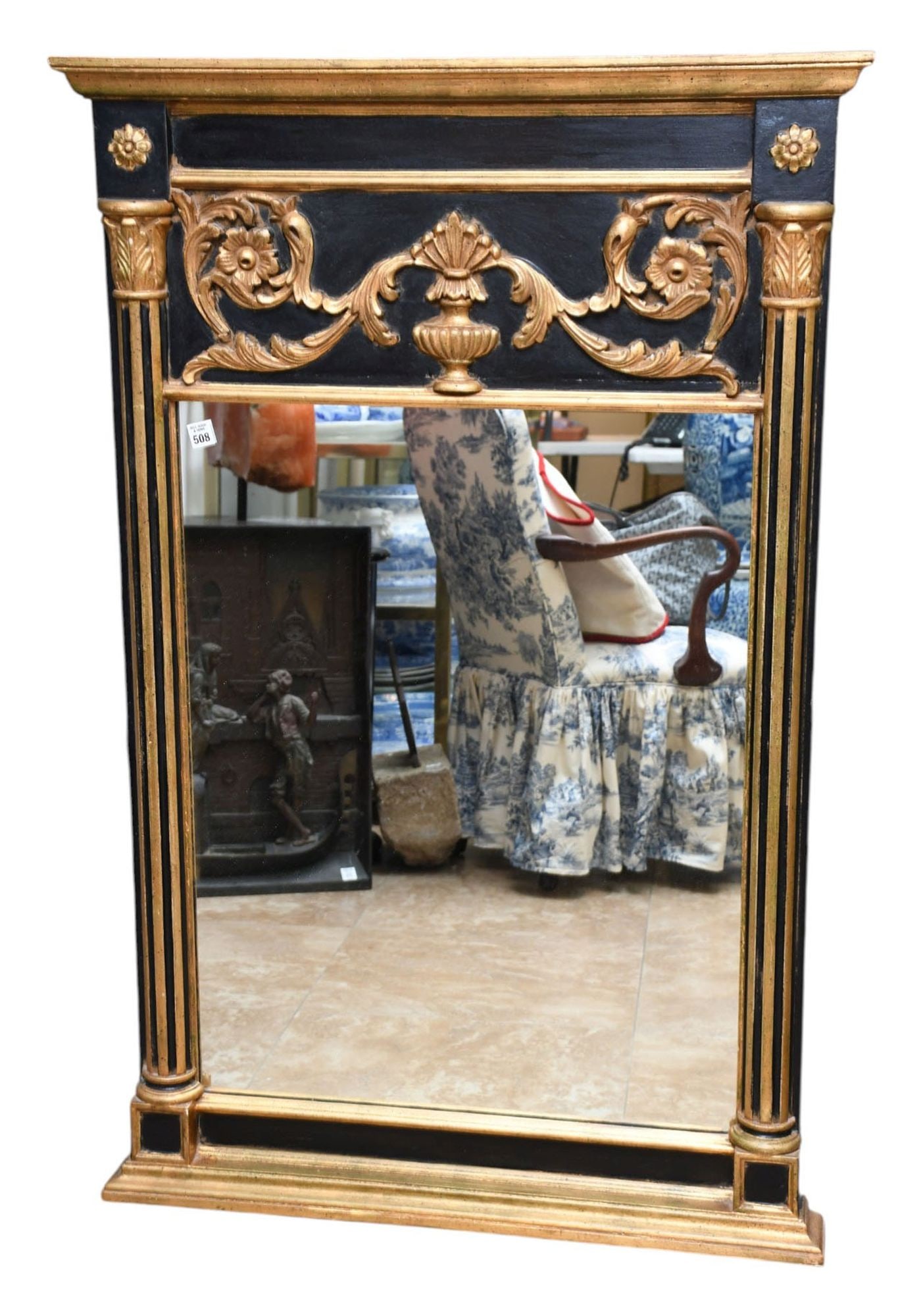 La Barge Decorative Classical Motif Mirror, Gilded Accents on Black, 50"h x 32"w (1 of 4)