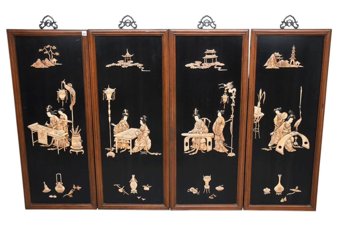 4 Decorative Chinese Wall Panels With Artistic Scenes, 47"h x 18"w (1 of 5)