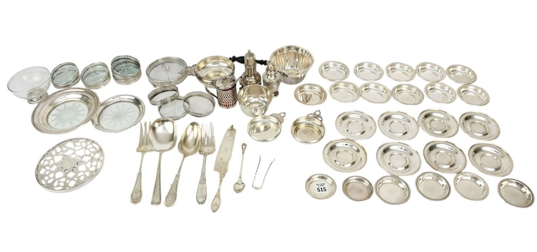 Large Lot Sterling Silver, incl; Nut Dishes, Porringers, Gravy/Sauce Boat, Flatware, S & P, (1 of 13)