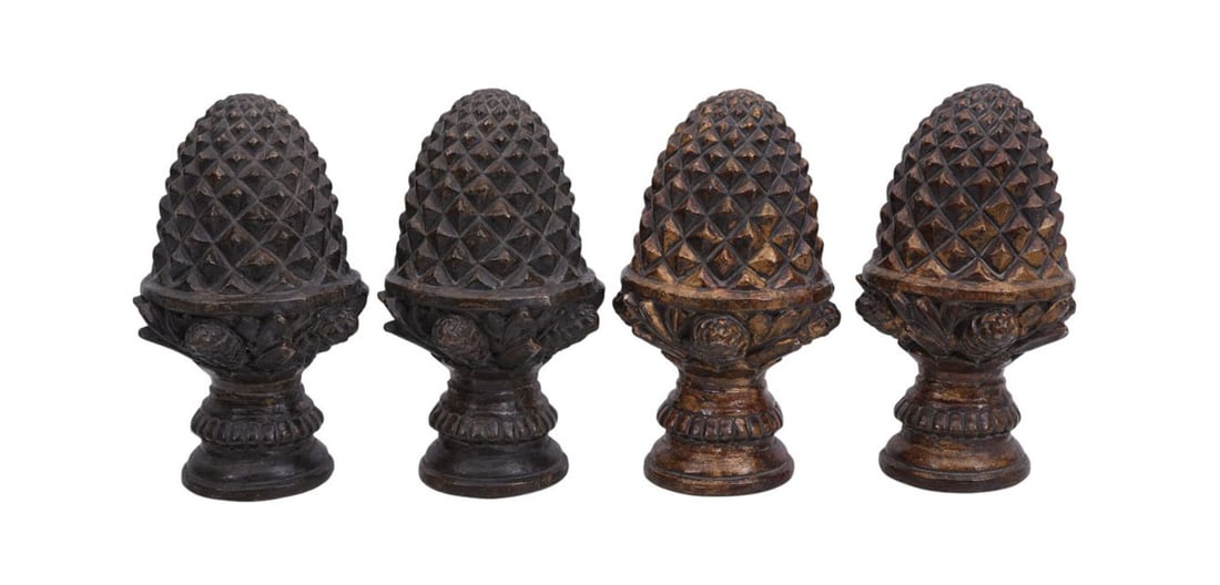 4 Carved Composition Pinecones with Slightly Flat Surface on Back Side, 10"H x 6"w (1 of 8)