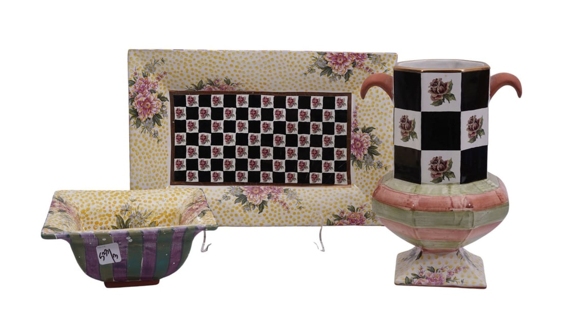 3 Pcs. Mackenzie Childs Tablewares, Vase 10 1/2"h x 8"w) (1 of 14)