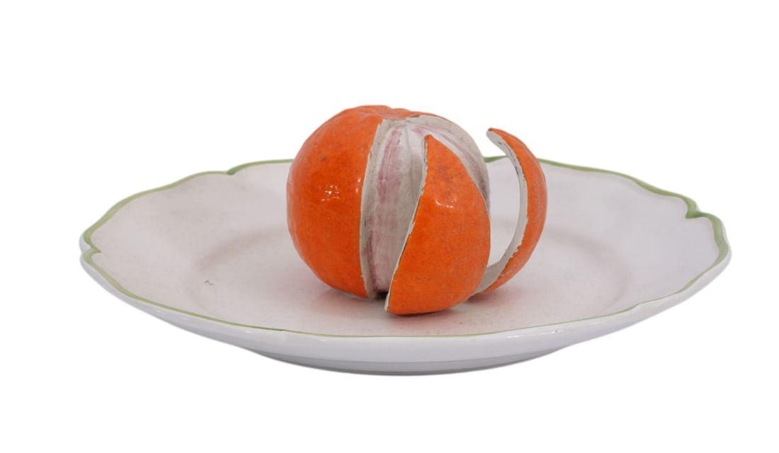 Italian Plate With Attached Orange, 1 1/2"h x 9"dia: Italian Plate With Attached Orange, 1 1/2"h x 9"dia
