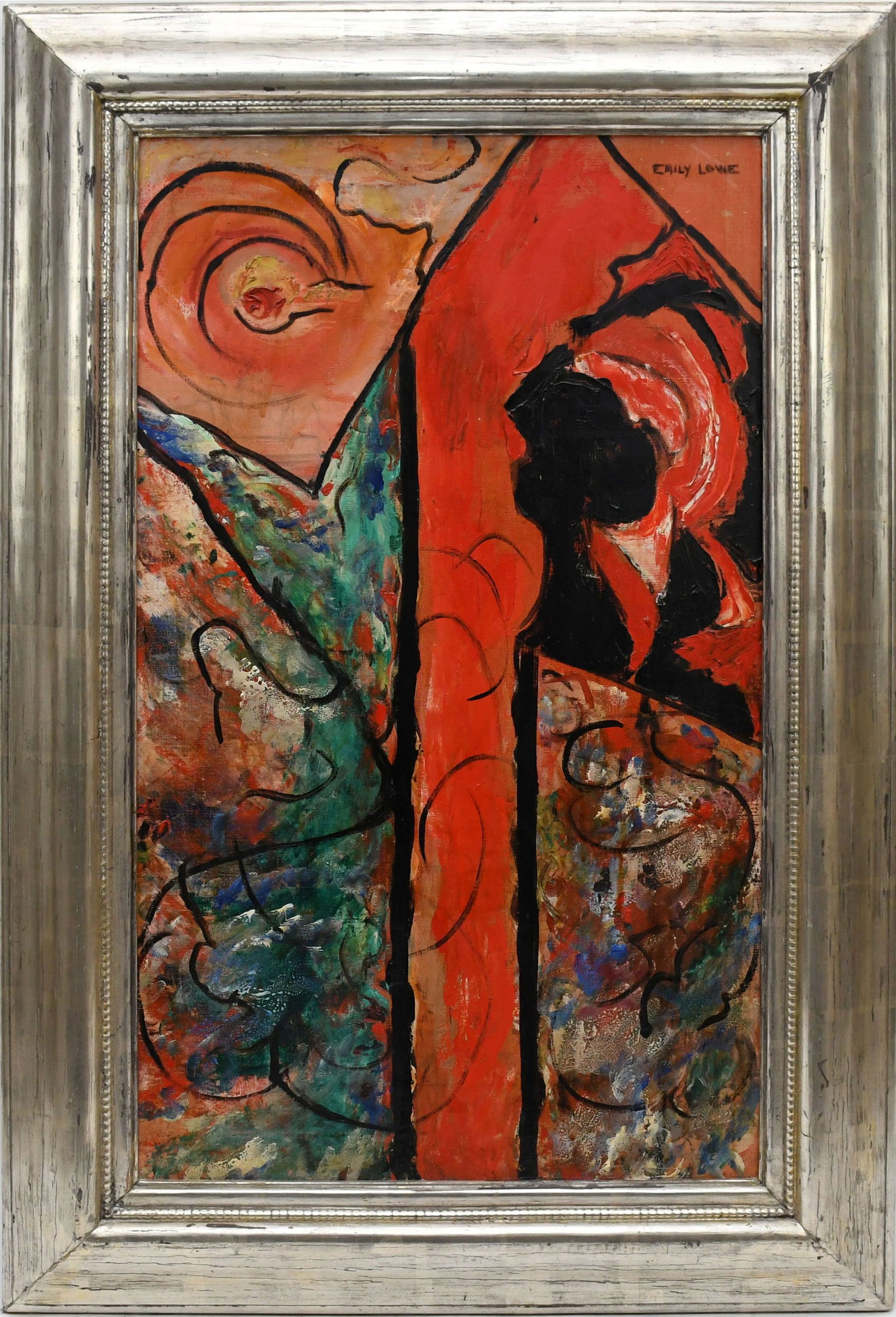 Emily Lowe (American, 1902 - 1966) oil on canvas, Roses to ruins? exhibition labels on verso, canvas (1 of 11)