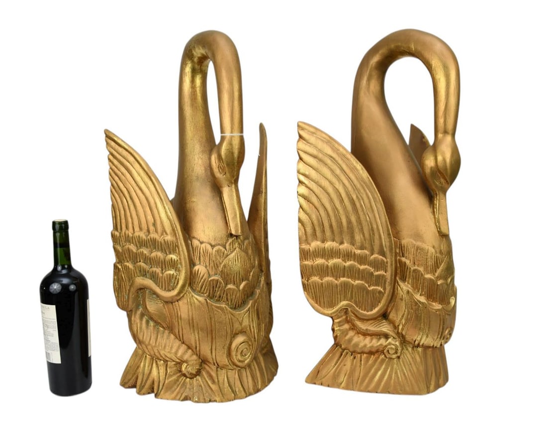 Pair Gilded Carved wood Architectural Swans 23" high x 17" wide x 11" deep (1 of 7)